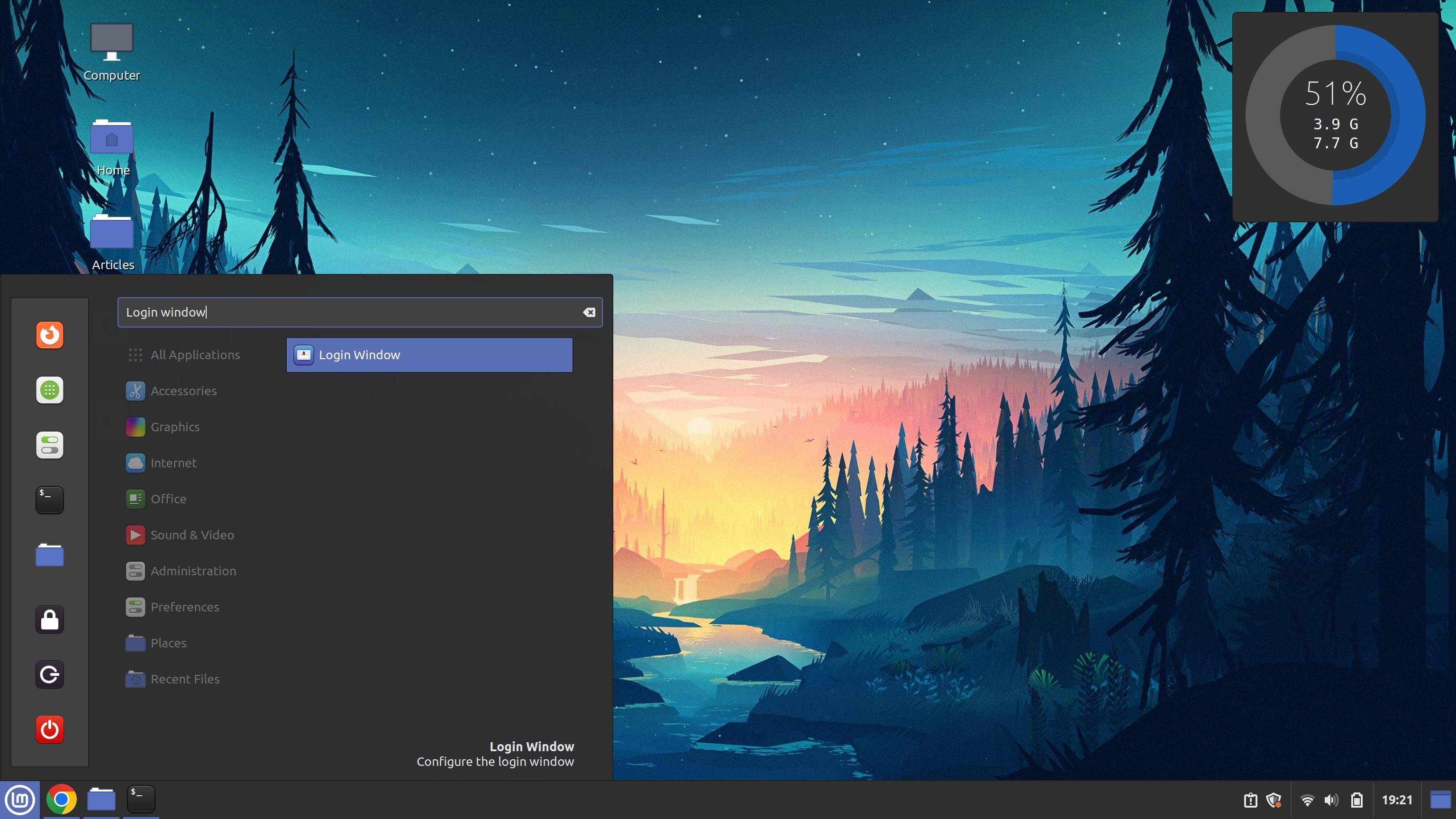 окно настроек Login Window в Linux Mint