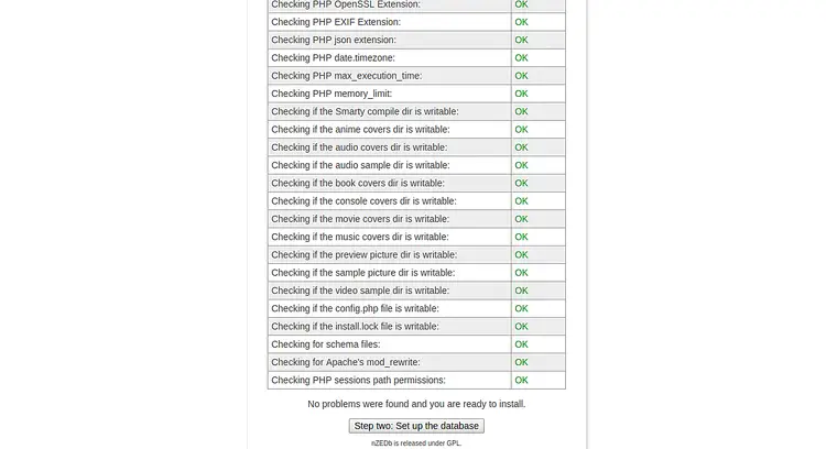 Результат Pre flight check с перечнем зависимостей PHP