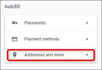 Выберите раздел Адреса и другое