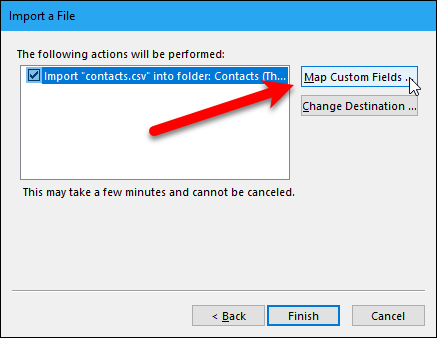 Кнопка для сопоставления пользовательских полей при импорте в Outlook