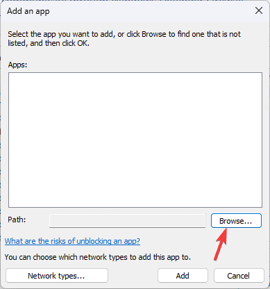 Диалог выбора файла для добавления приложения