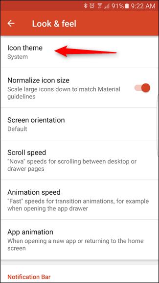 Выбор темы иконок в Nova Launcher
