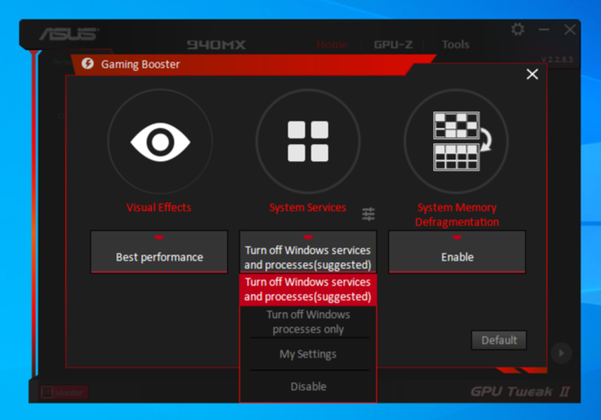 Меню System Services с опцией отключения служб Windows