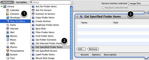 Действие получения файлов в Automator