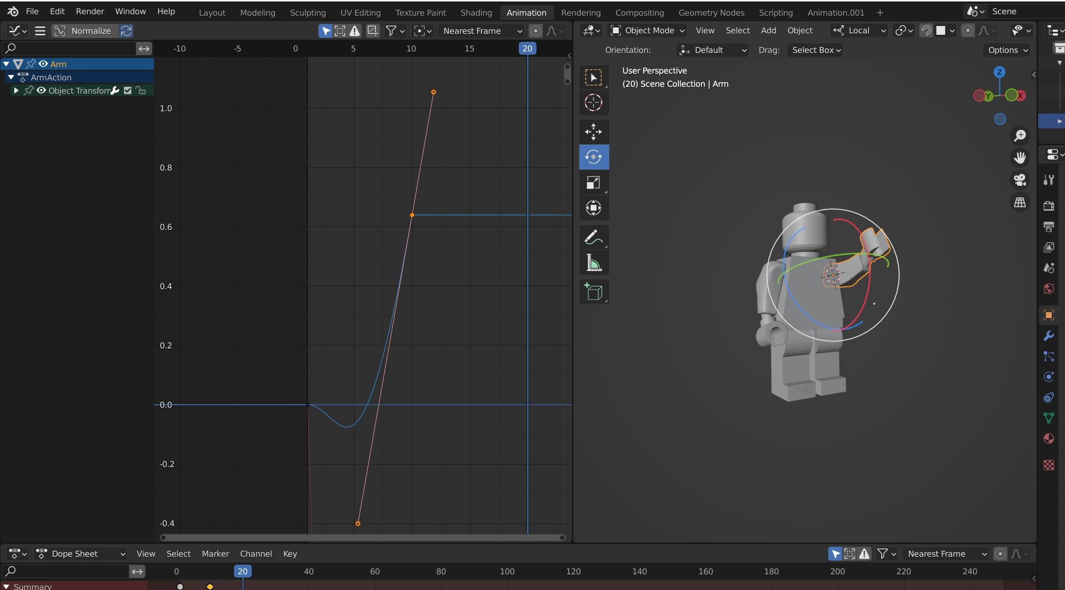Настройка интерполяции ключевых кадров в Blender.