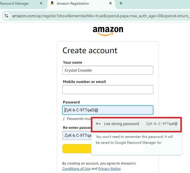 Использование предложенного сложного пароля.