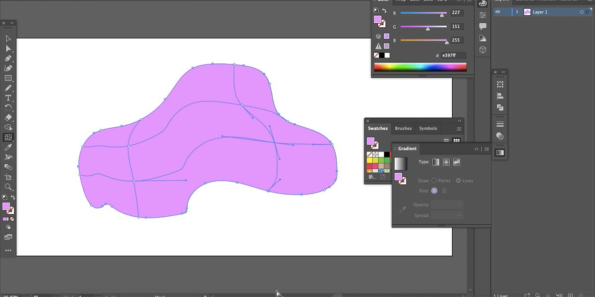 Узелки сетки и их редактирование в Gradient Mesh