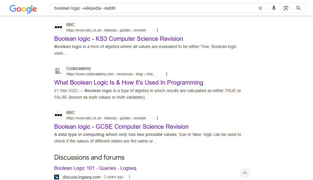 Результат поиска Google при исключении сайтов из результатов