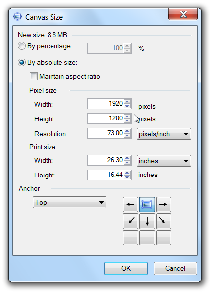 Возврат исходного размера холста — появляется полоса внизу