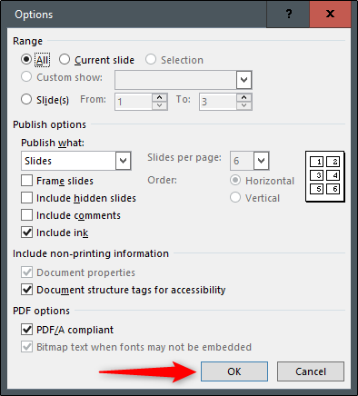Окно параметров PDF
