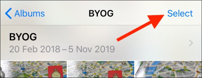 Нажмите кнопку Выбрать в верхней части экрана, чтобы отметить фото