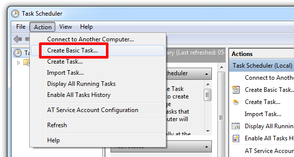 Создание базовой задачи в Планировщике заданий