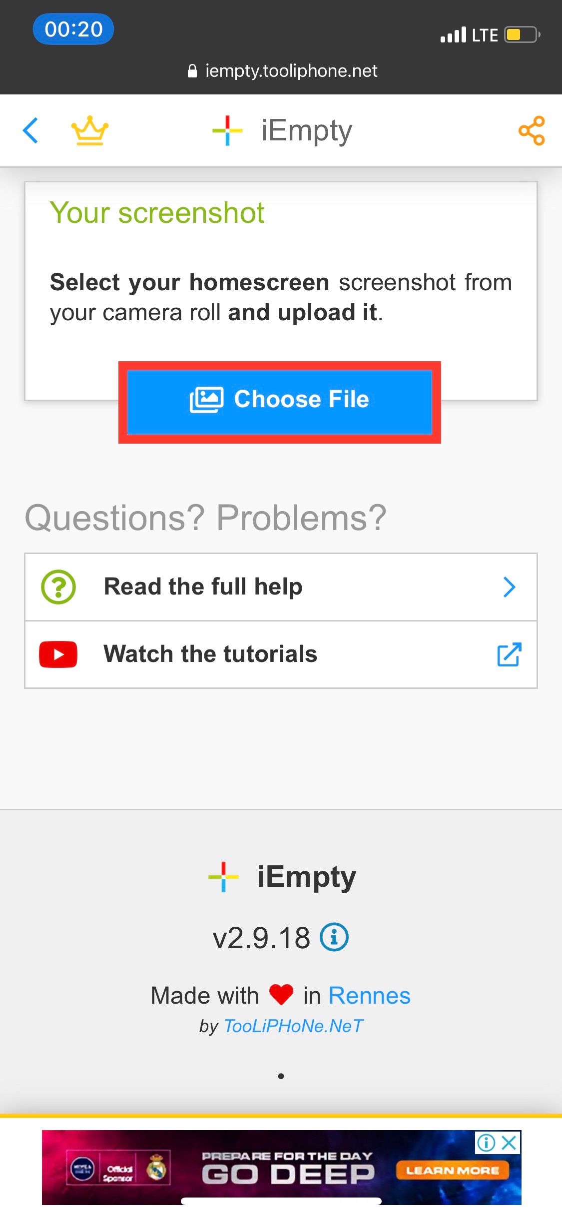 Панель iEmpty с кнопкой Choose File