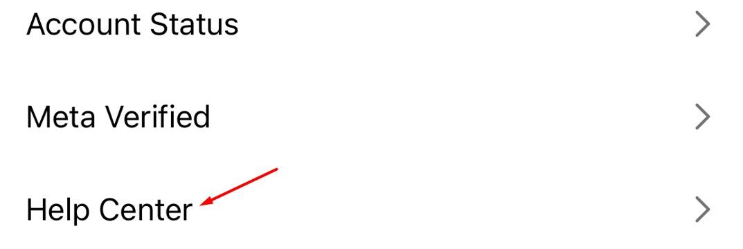 Опция раздела «Справка» в окне помощи Instagram.