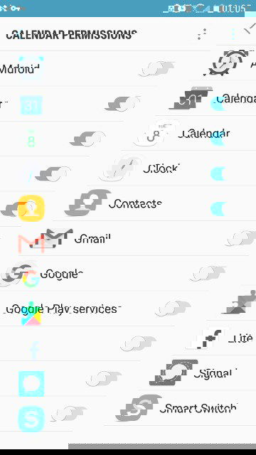 Список приложений, запрашивающих доступ к календарю