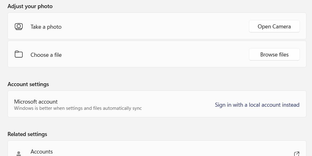 Раздел Ваши сведения в Параметрах Windows 11