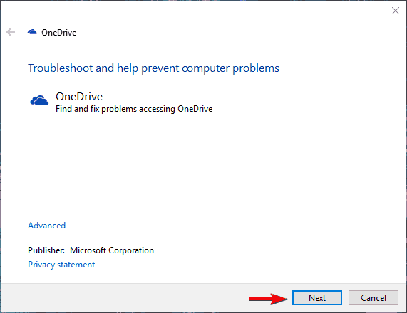 Изображение: окно мастера устранения неполадок OneDrive