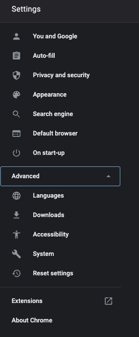 Chrome設定画面