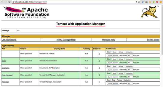 Панель менеджера Apache Tomcat