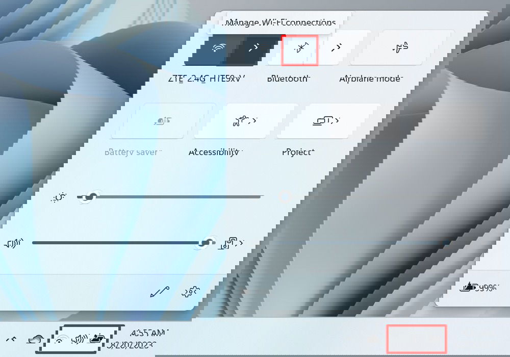 Опция управления Wi‑Fi в Центре действий