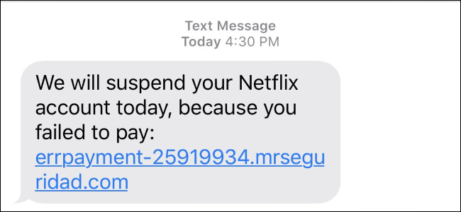 Мошенническое SMS о Netflix на экране телефона
