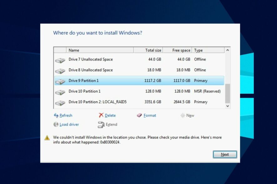Исправление ошибки Windows 0x80300024