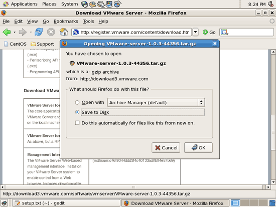 Файл VMware-server-*.tar.gz на рабочем столе