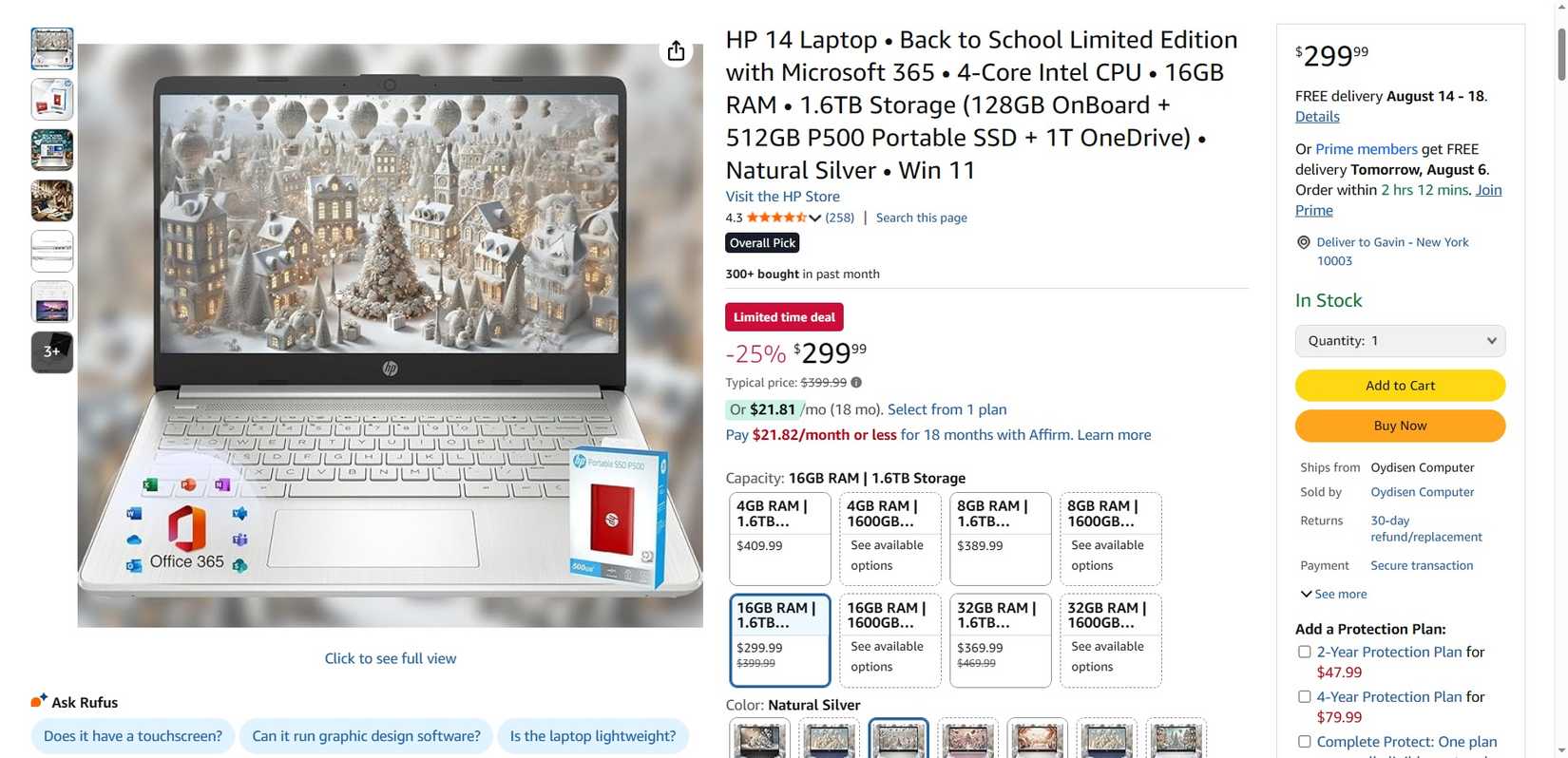Рекламный снимок: акция на ноутбук HP на Amazon