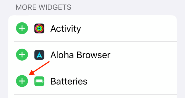 Нажмите плюс рядом с виджетом «Аккумуляторы»