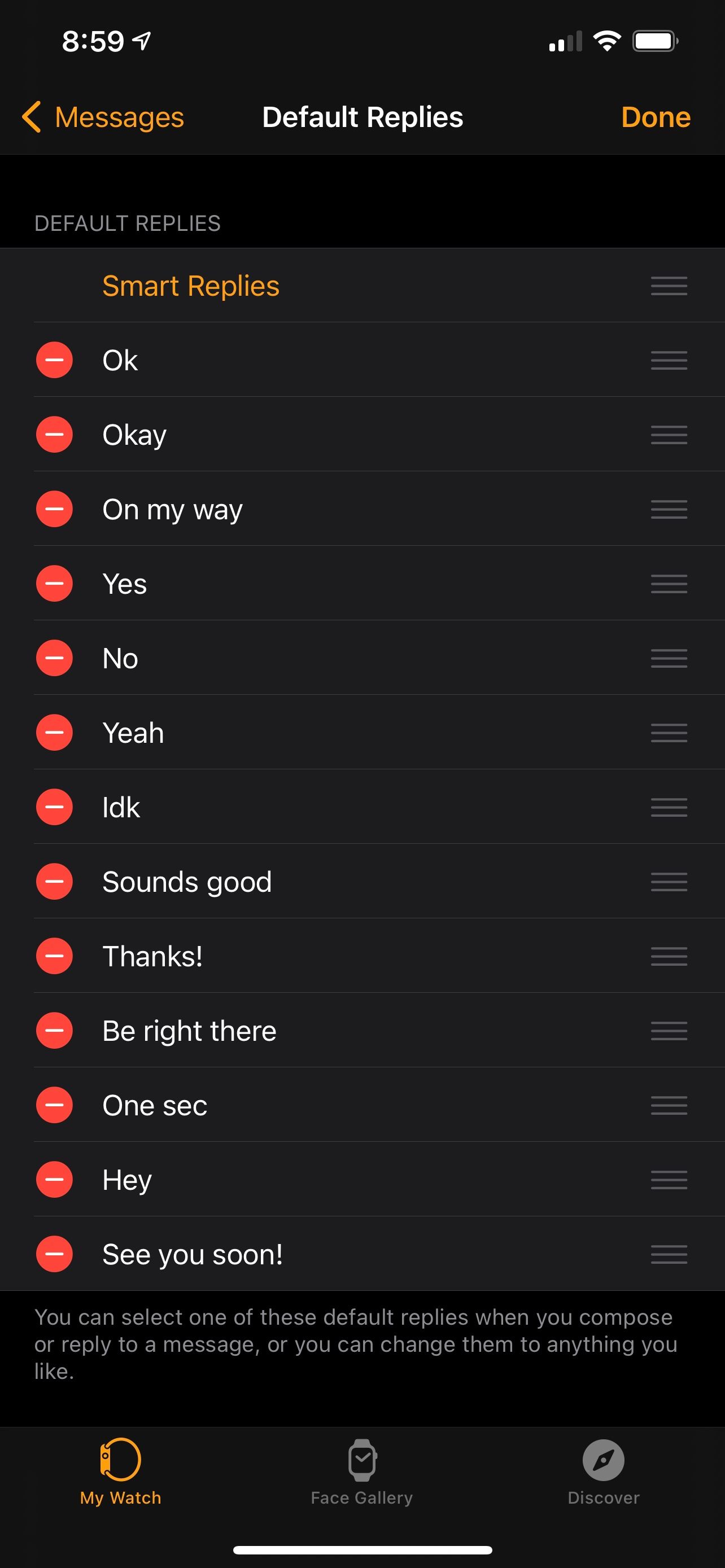 Smart Replies at top of default replies list