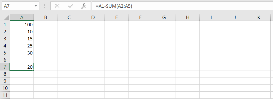 Subtract combined with SUM in Excel