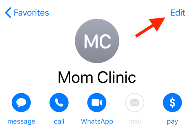 Нажмите «Править» в карточке контакта