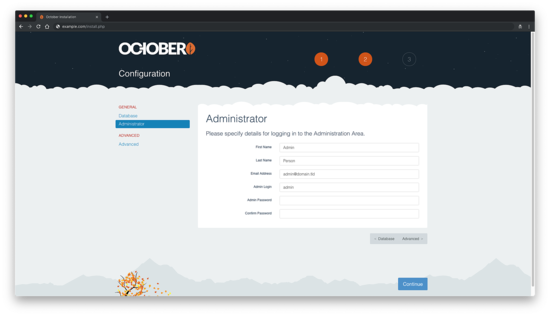 Создание пользователя-администратора October CMS