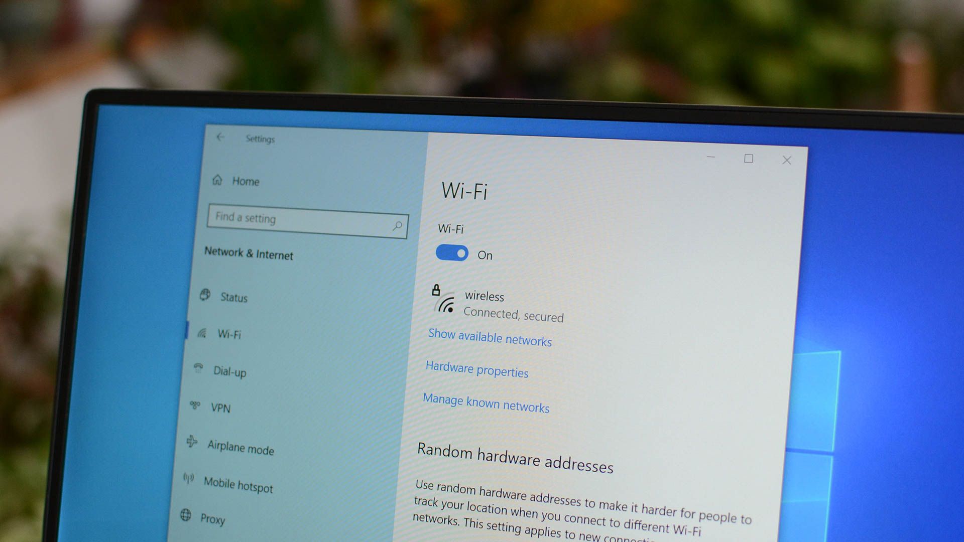 Параметры Wi‑Fi в панели настроек Windows