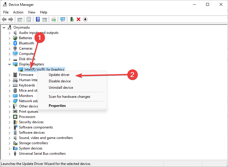 Выбор обновления драйвера в Windows