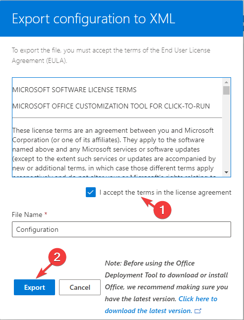 Окно подтверждения экспорта и сохранения файла