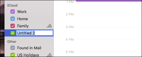 Скриншот: новый календарь отображается в списке iCloud на Mac