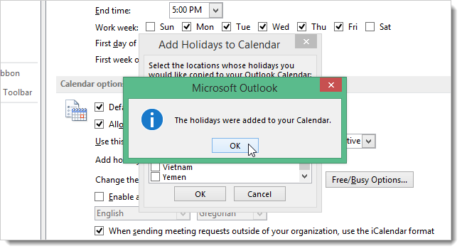 Кнопка ОК для закрытия окна Параметры Outlook