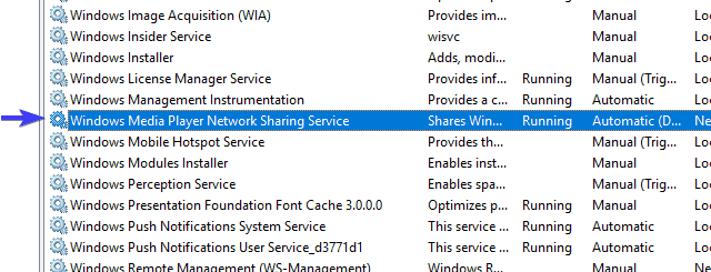 Свойства службы Windows Media Player Network Sharing Service