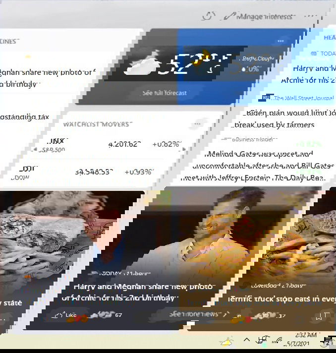 Открытая карточка виджета с лентой и карточками