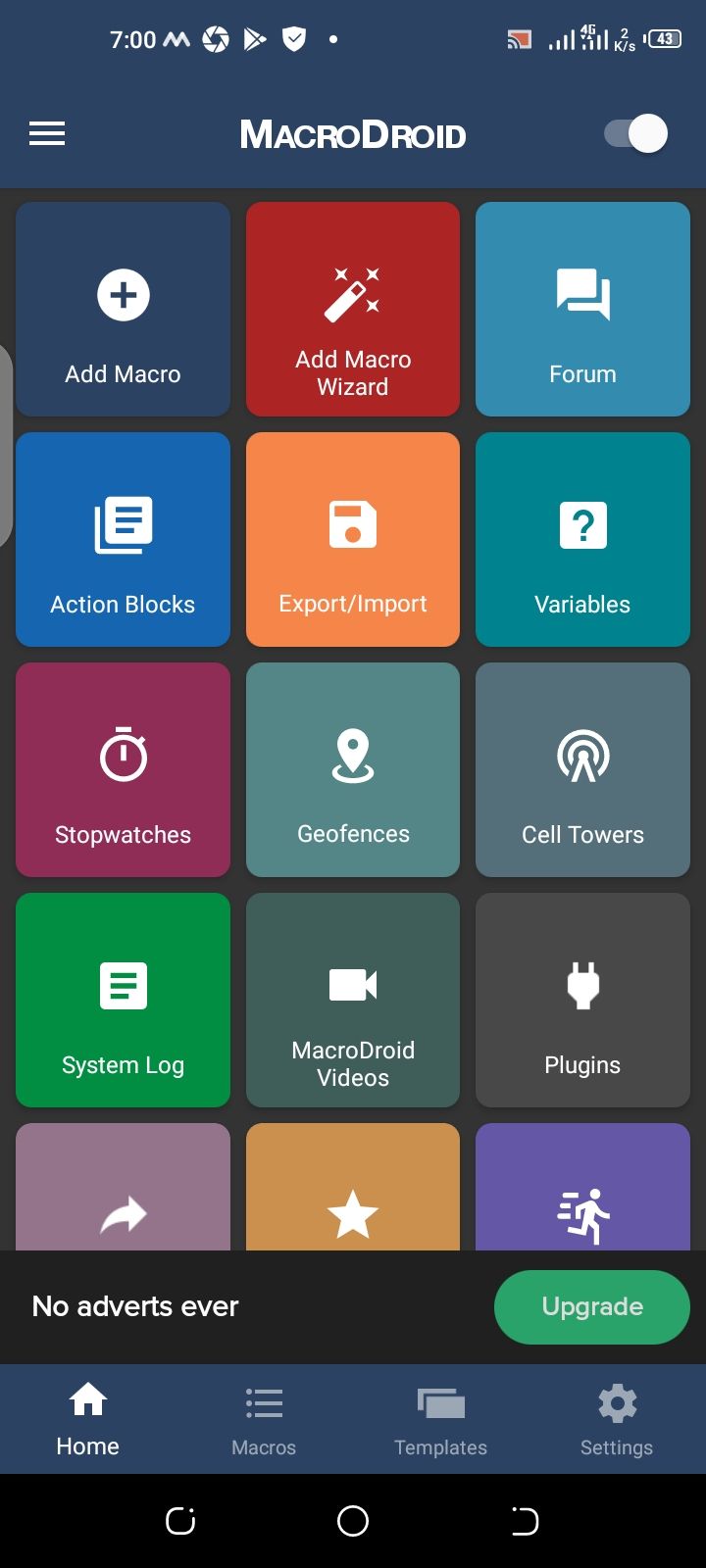 Инструменты макроса MacroDroid и список действий