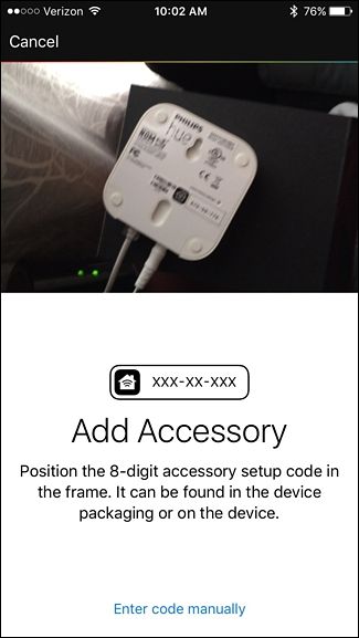 Сканирование кода на обратной стороне Hue Bridge