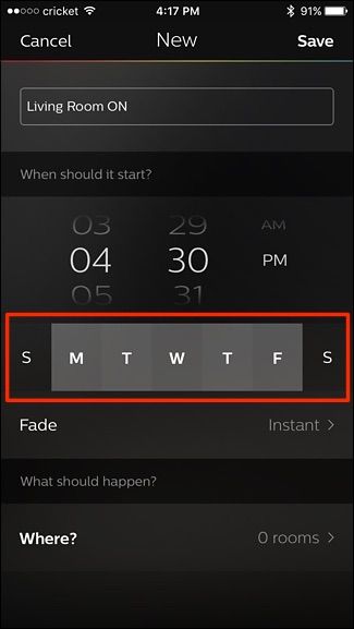 Выбор дней недели для расписания