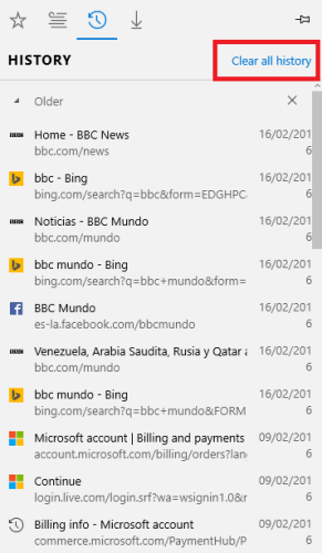 Ссылка 'Очистить всю историю' в панели Истории