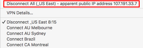 Показ внешнего IP и пункт для отключения в меню Tunnelblick