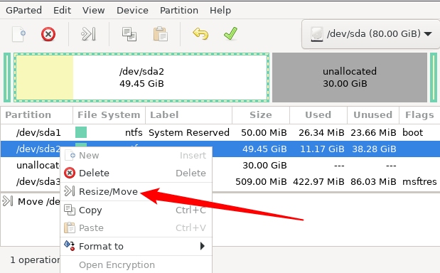 Выберите sda2 и нажмите 