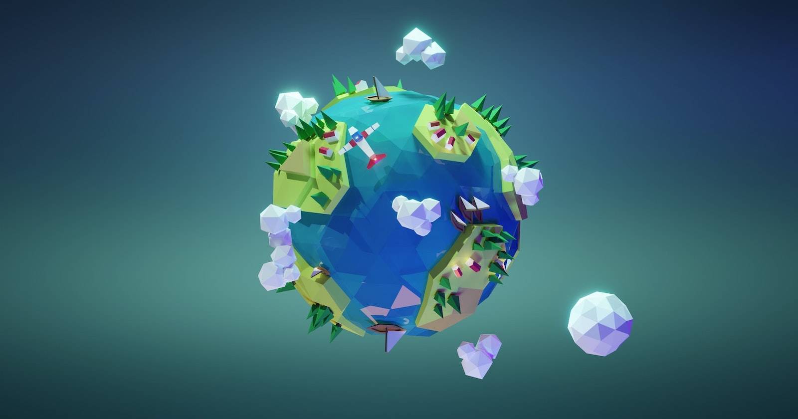 3D-визуализация мира, вид сверху.