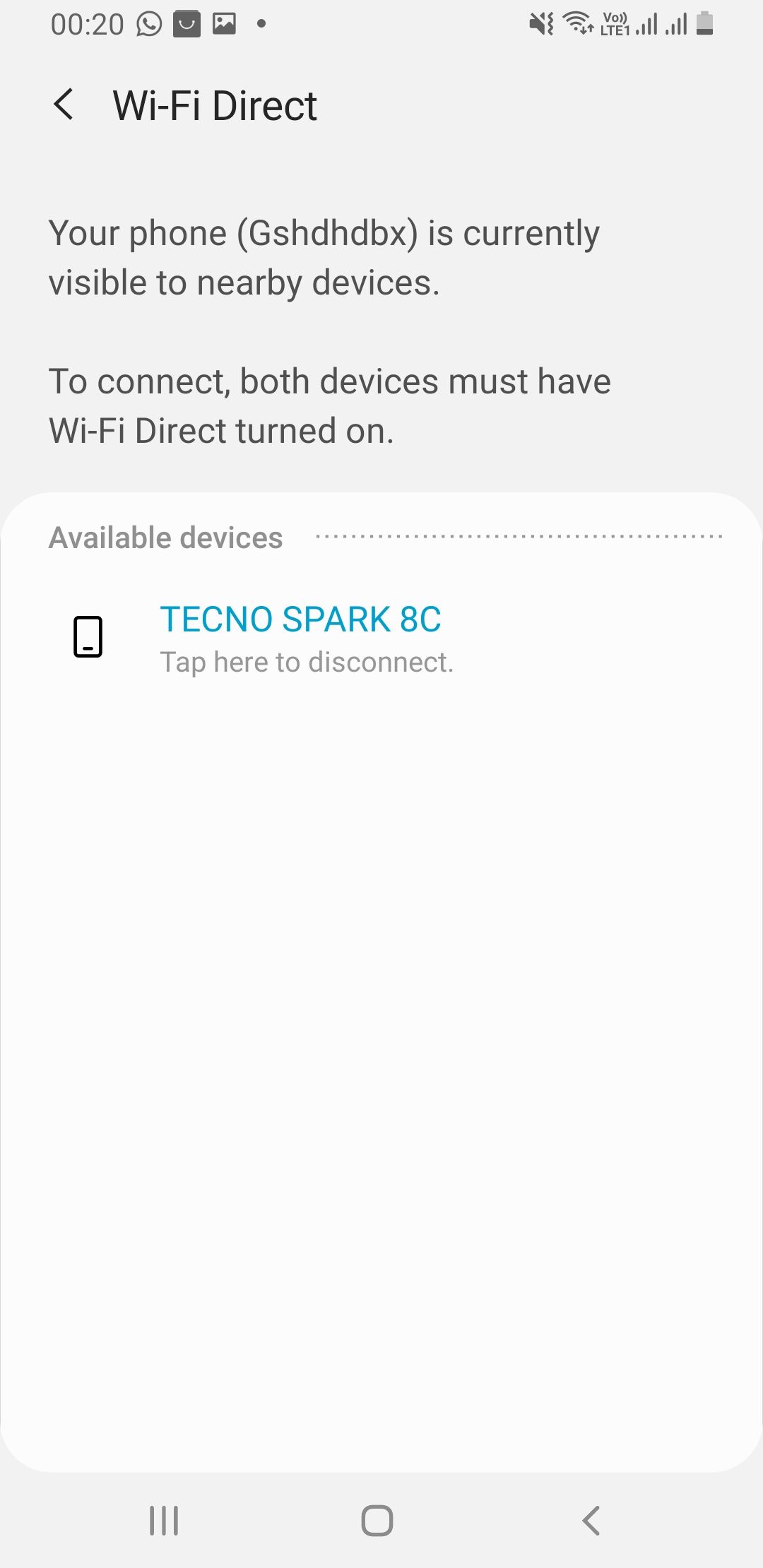 Wi‑Fi Direct на Samsung Galaxy — экран подключения