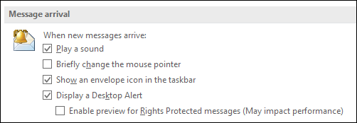 Раздел 'При получении сообщения' с опциями уведомлений