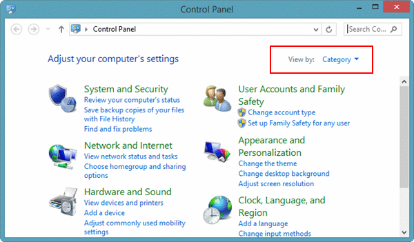 Параметр View by с выделенным пунктом Category